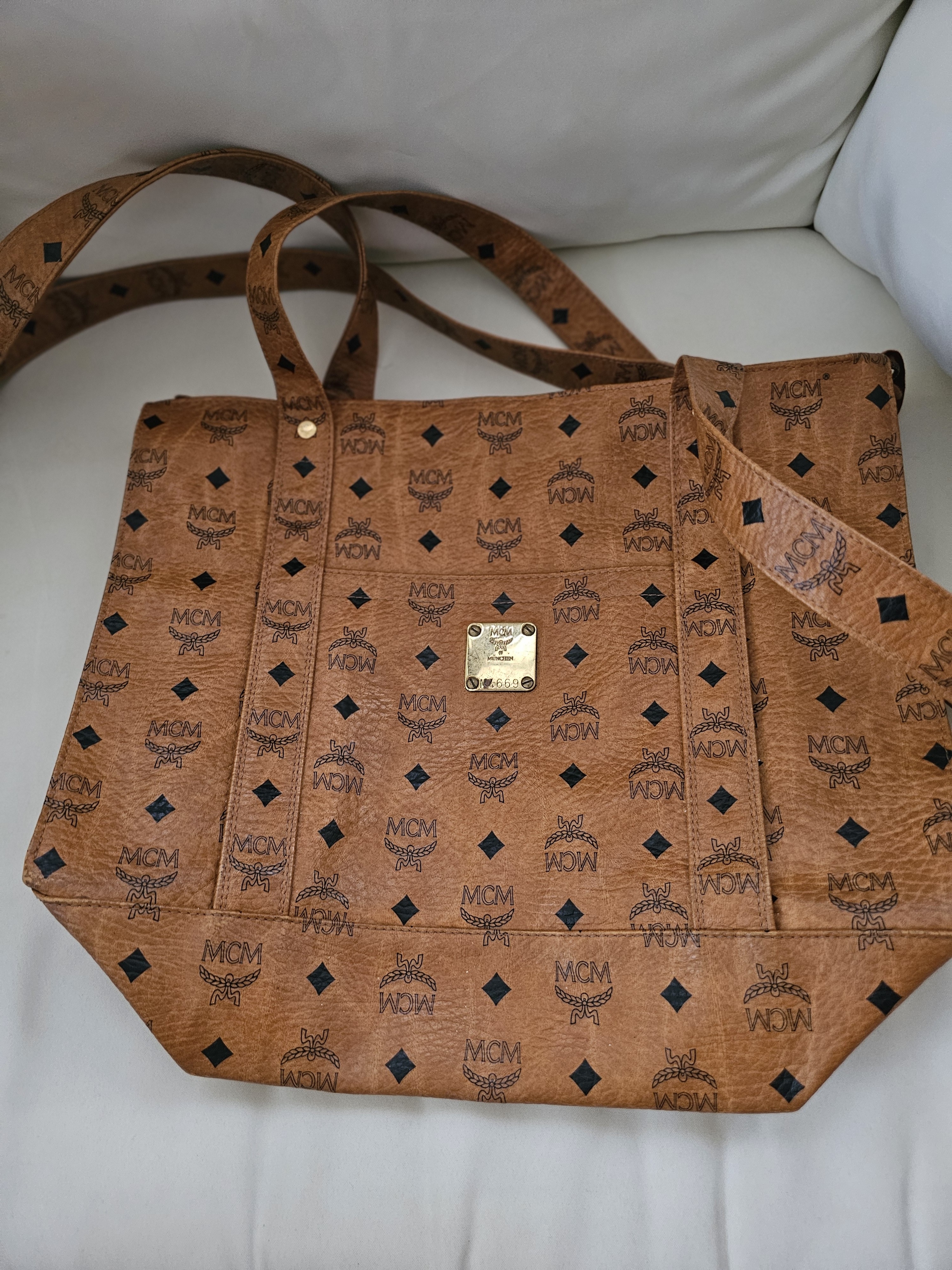 Mcm Cognac Visetos Logo Tote Bag